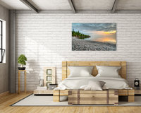 Lake Superior original photography print. Stone beach sunset wall art.