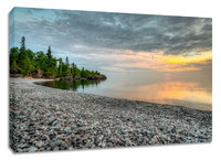 Lake Superior original photography print. Stone beach sunset wall art.
