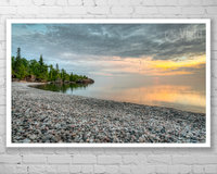 Lake Superior original photography print. Stone beach sunset wall art.