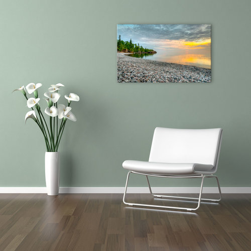 Lake Superior original photography print. Stone beach sunset wall art.