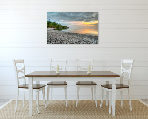 Lake Superior original photography print. Stone beach sunset wall art.