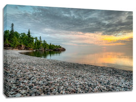 Lake Superior original photography print. Stone beach sunset wall art.